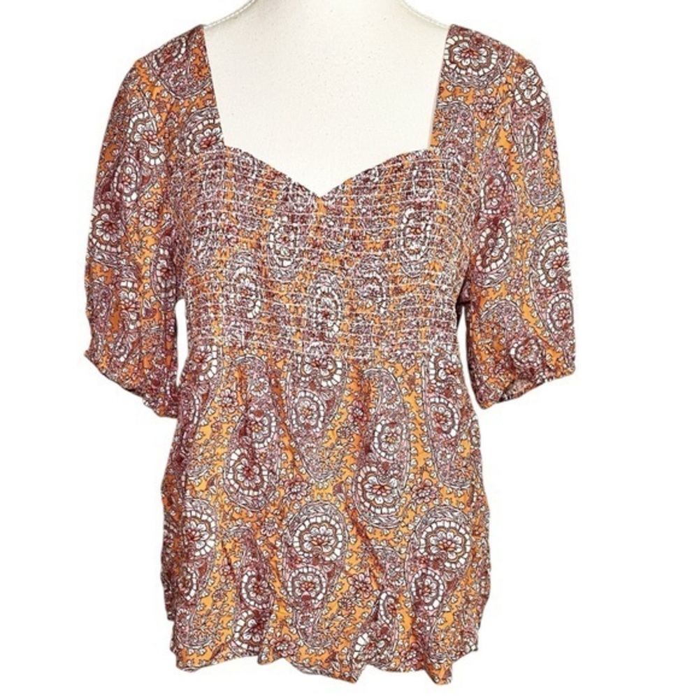 Mason & Belle Women's Paisley Print Top - Orange, Pink, and White